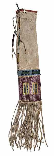 Appraisal: Sioux Beaded Hide Tobacco Bag sinew-sewn and beaded using colors