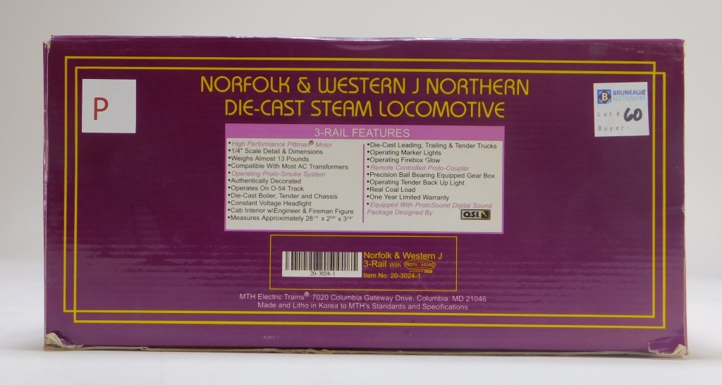 Appraisal: MTH NORFOLK WESTERN J NORTHERN STEAM LOCOMOTIVE Item no -