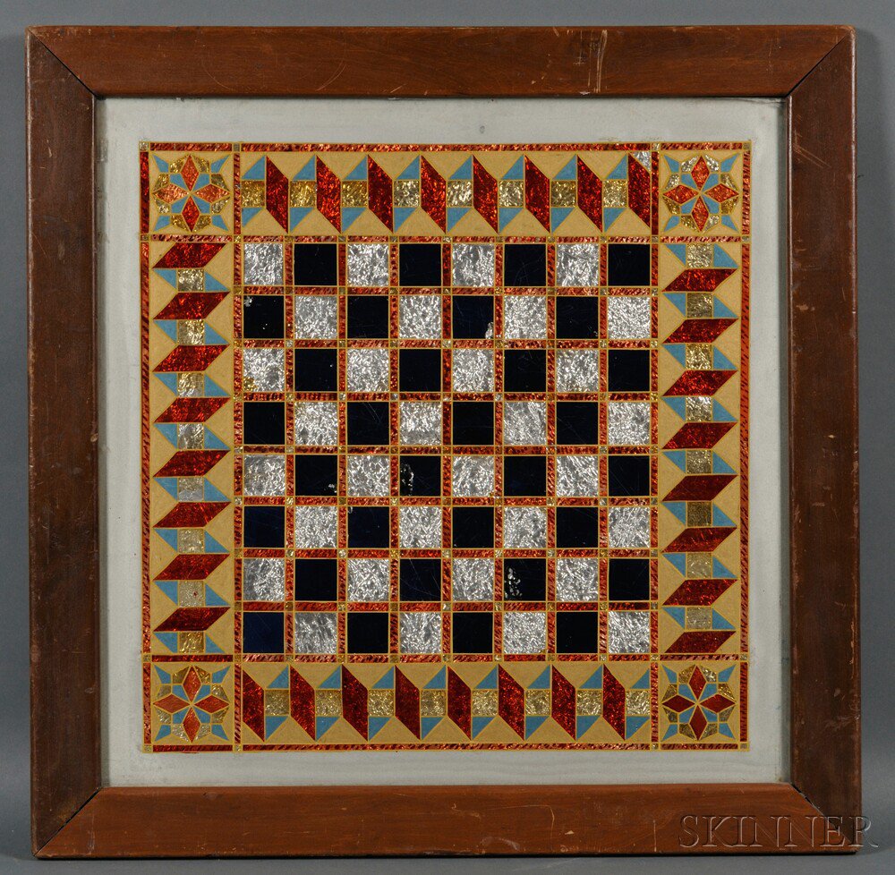 Appraisal: Framed Reverse-painting and Foil on Glass Checkerboard America th century