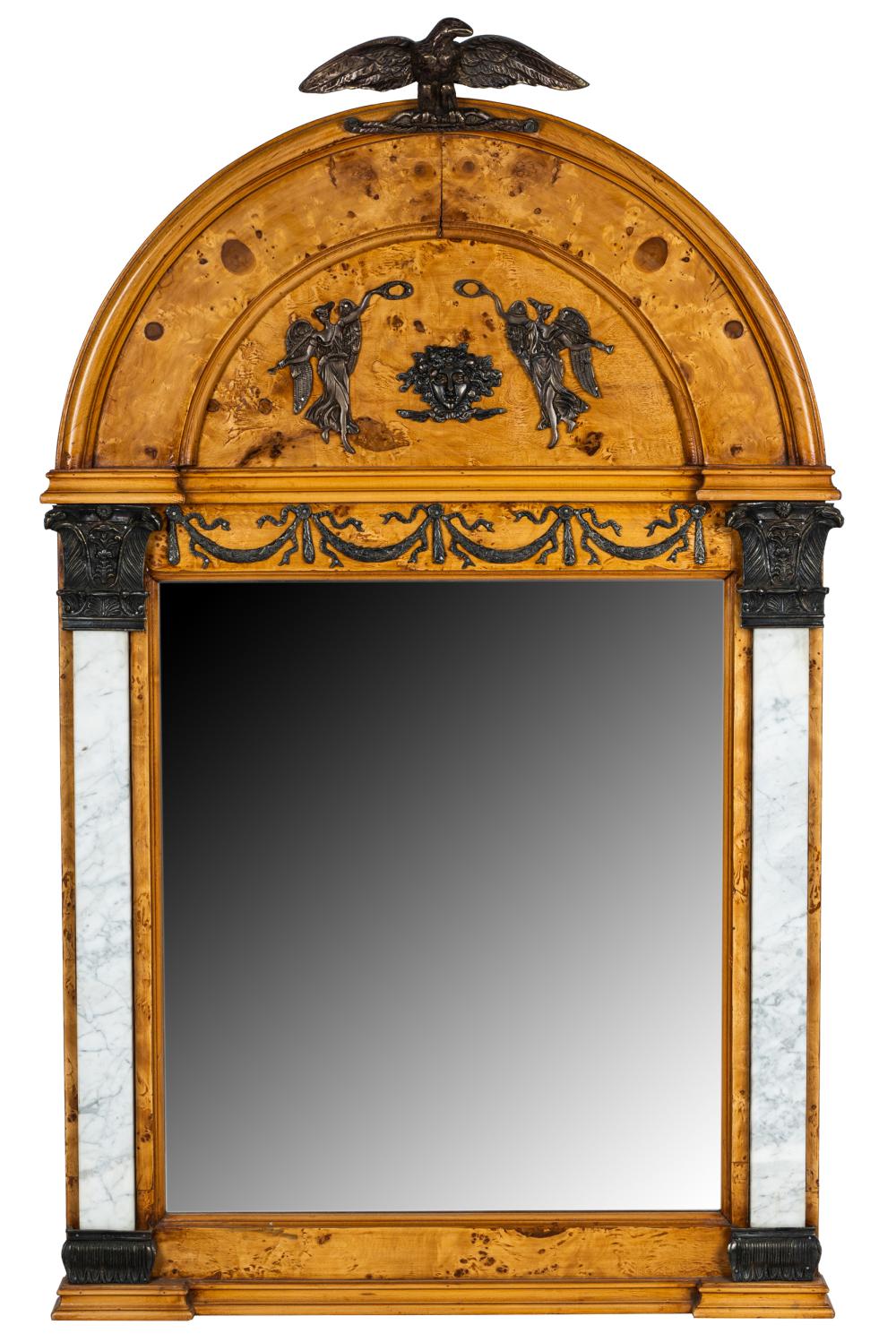 Appraisal: EMPIRE STYLE MIRROR WITH BRONZE MARBLE MOUNTSCondition with some separation