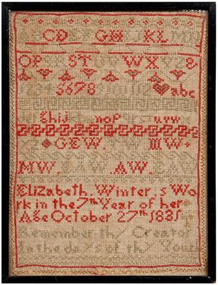 Appraisal: alphabet sampler lines Elizabeth Winter's Work in the th Year