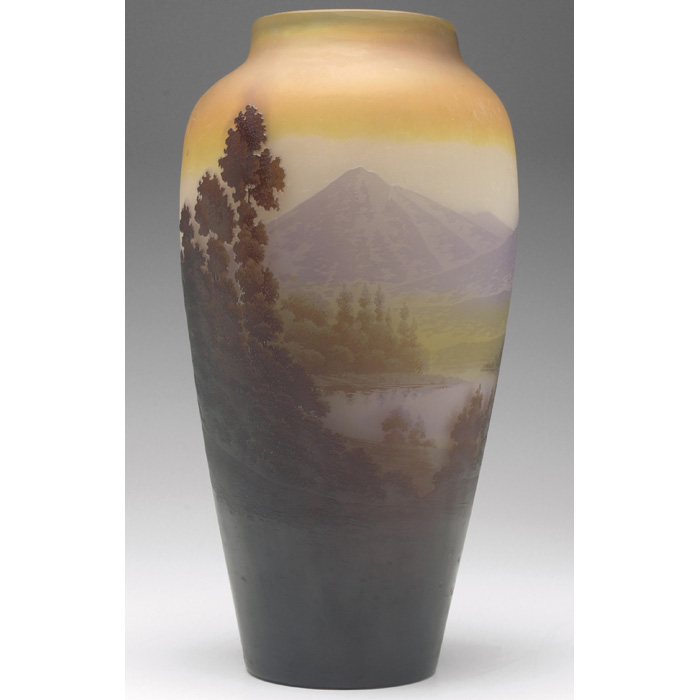 Appraisal: Good Galle vase tapered form in a cameo cut scenic