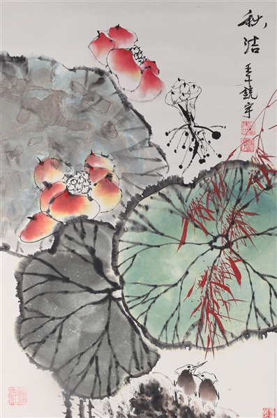 Appraisal: Chinese ink and color painting of birds and flowers on