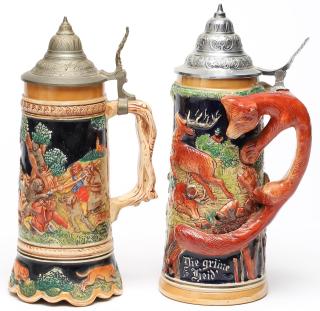 Appraisal: German Decorative Beer Steins a Music Box Both ceramic with