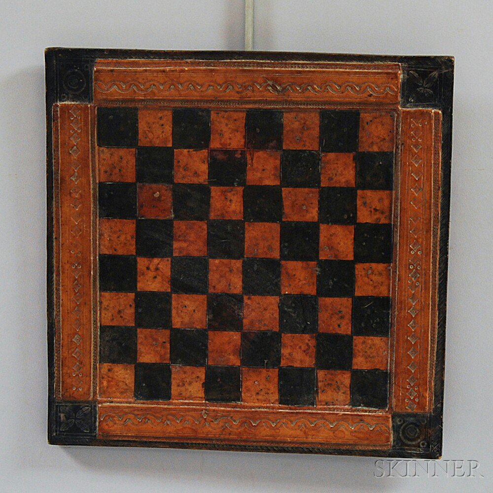 Appraisal: Tooled Leather Game Board th th century the checkerboard with