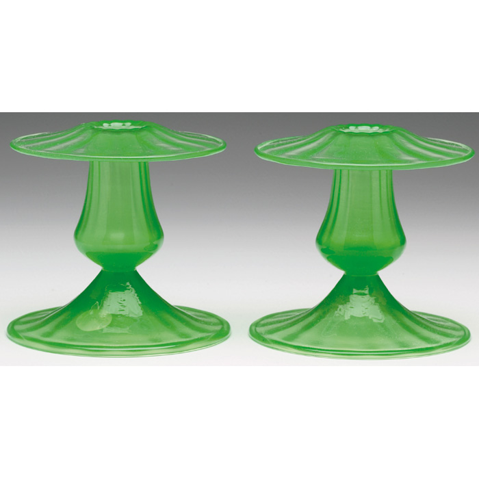 Appraisal: Steuben candlesticks pair ribbed shape green glass w x h