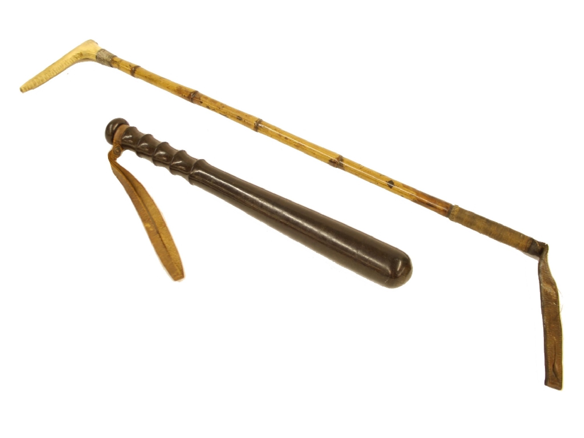 Appraisal: Horn handled bamboo riding crop with inscribed silver collar long