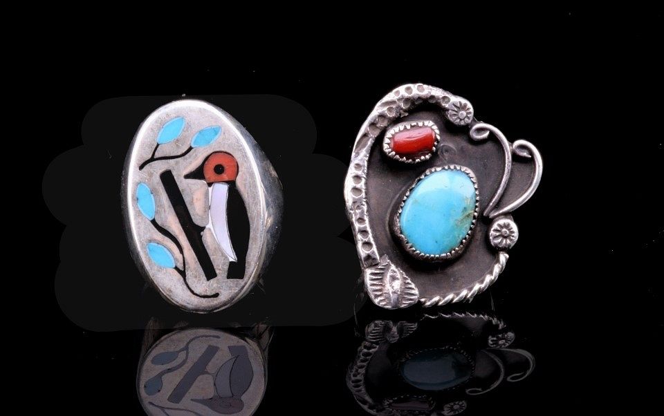 Appraisal: Navajo Coral Turquoise Sterling Silver Rings Included in this lot