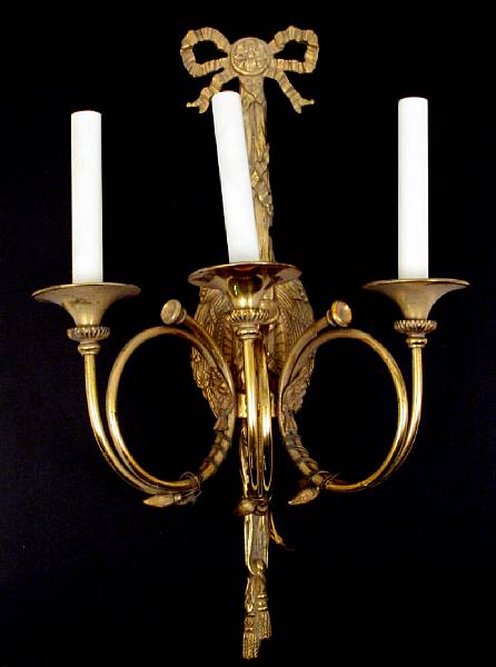 Appraisal: A French gilt metal three light wall sconce height in