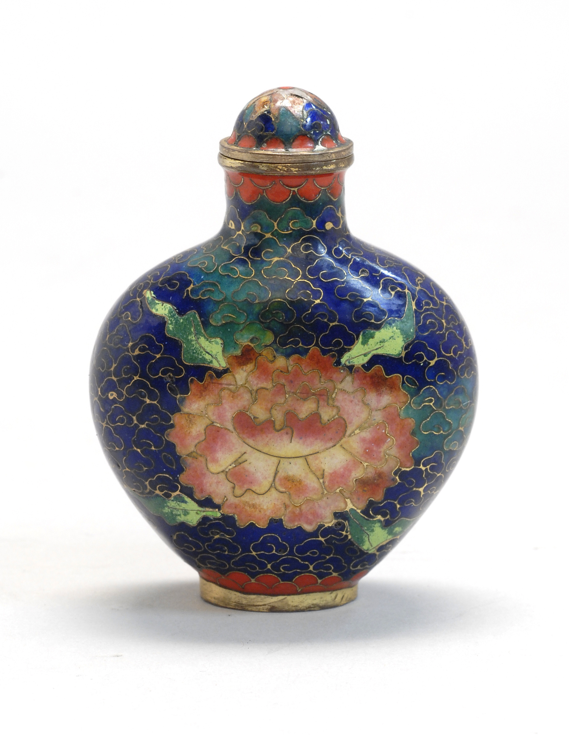 Appraisal: CLOISONN ENAMEL SNUFF BOTTLE In spade shape with bird and