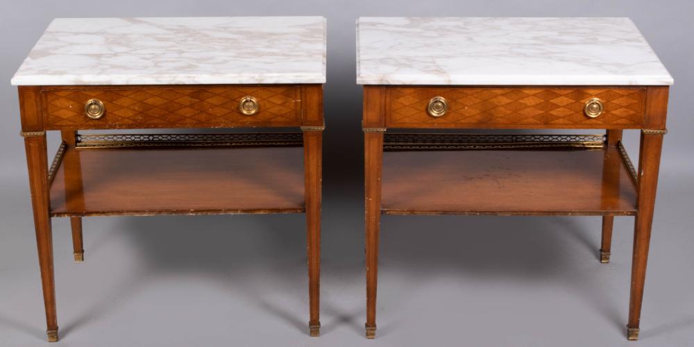 Appraisal: PAIR OF LOUIS XVI STYLE BRASS MOUNTED INLAID MAHOGANY END