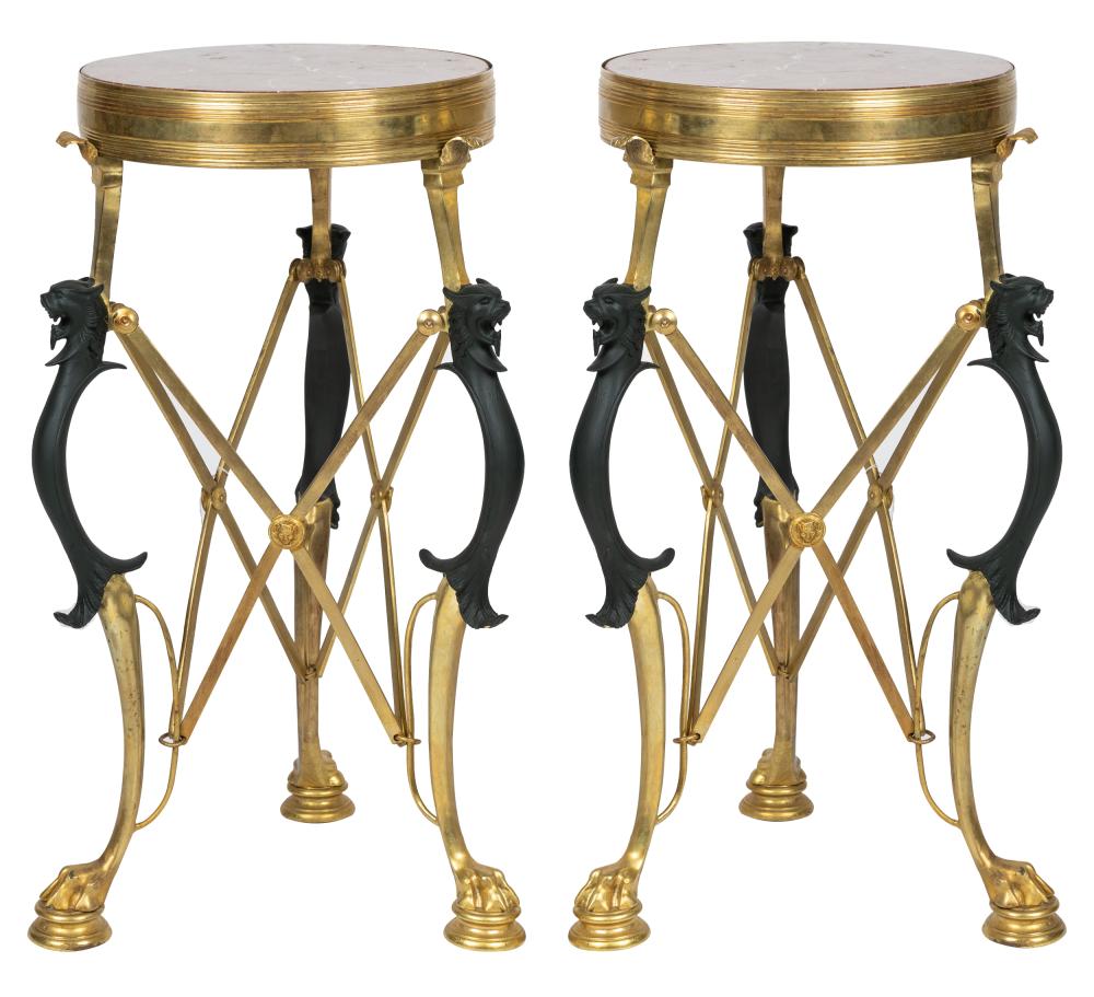 Appraisal: PAIR OF NEOCLASSIC-STYLE GUERIDONSeach with round rouge marble top on