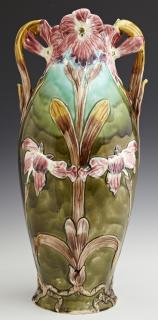 Appraisal: German Art Nouveau Majolica Two-Handled Vase in Poppies decor fourth