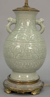 Appraisal: Large celadon glazed porcelain urn with scrolling vines and flowers