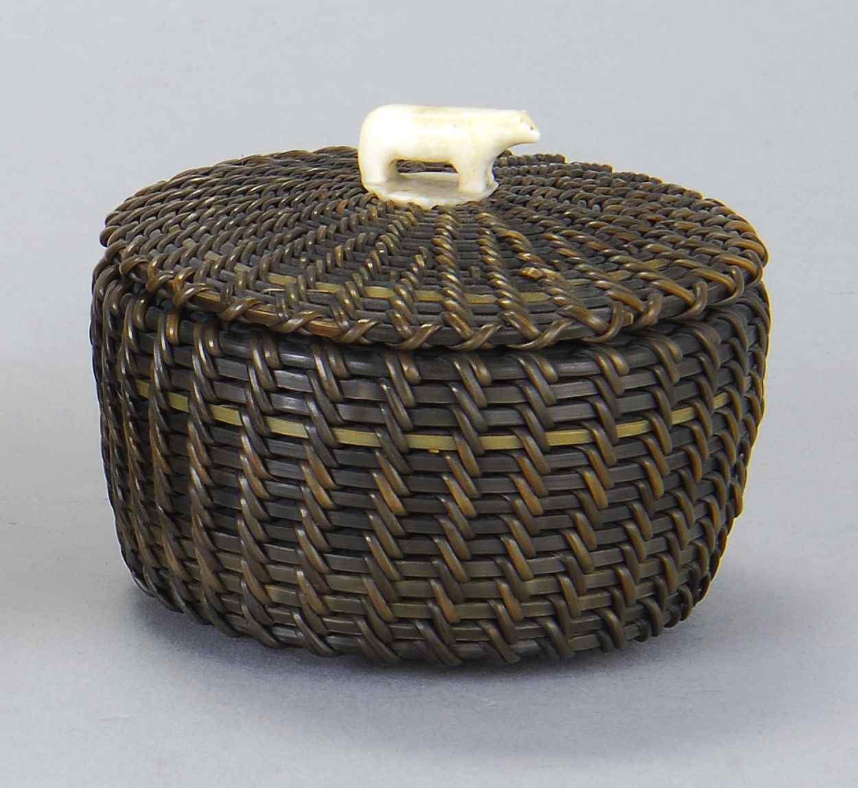 Appraisal: BALEEN AND WALRUS IVORY COVERED BASKETNative American Dated In ovoid