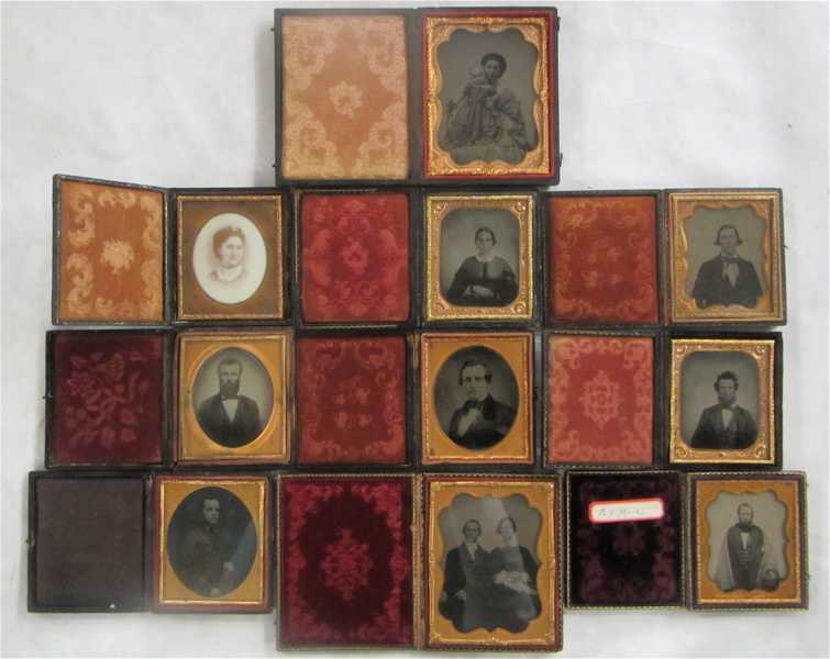 Appraisal: TEN AMBROTYPE CASED PHOTOS depicting traditional portraits of men women