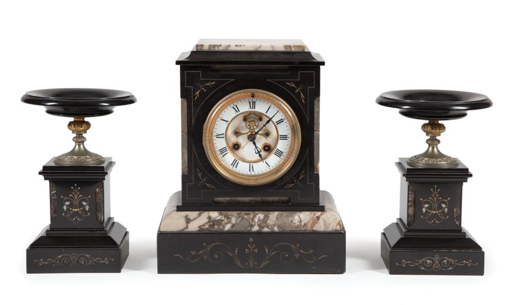 Appraisal: Antique French Marble Three-Piece Clock Garniture late th c striking