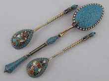 Appraisal: A pair of Russian hallmarked silver and enamel salt spoons