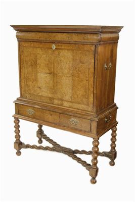 Appraisal: A walnut and burr elm escritoire on stand the cushion