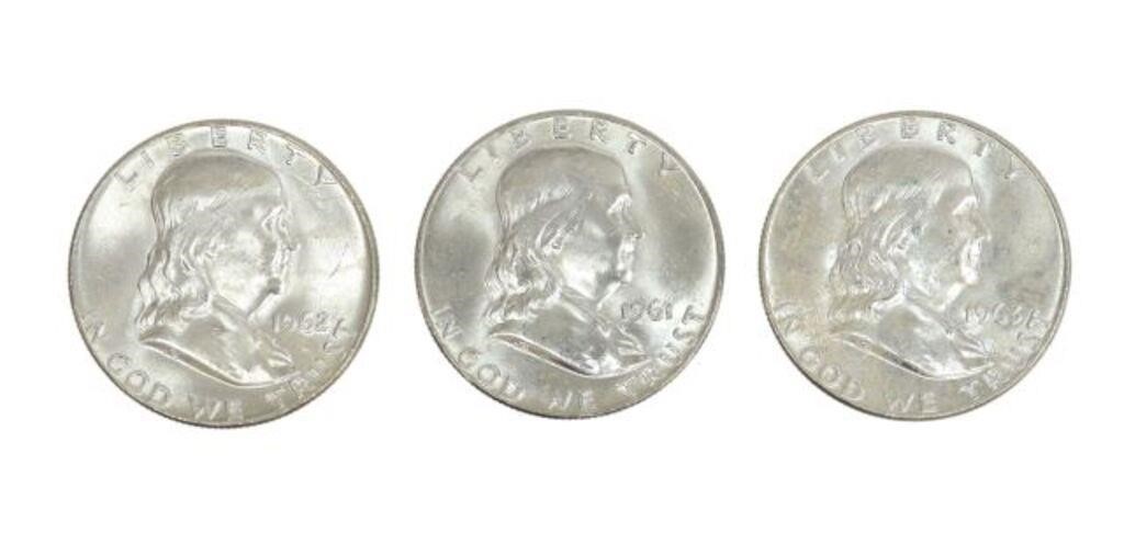 Appraisal: U S Franklin half dollars D D D with spots