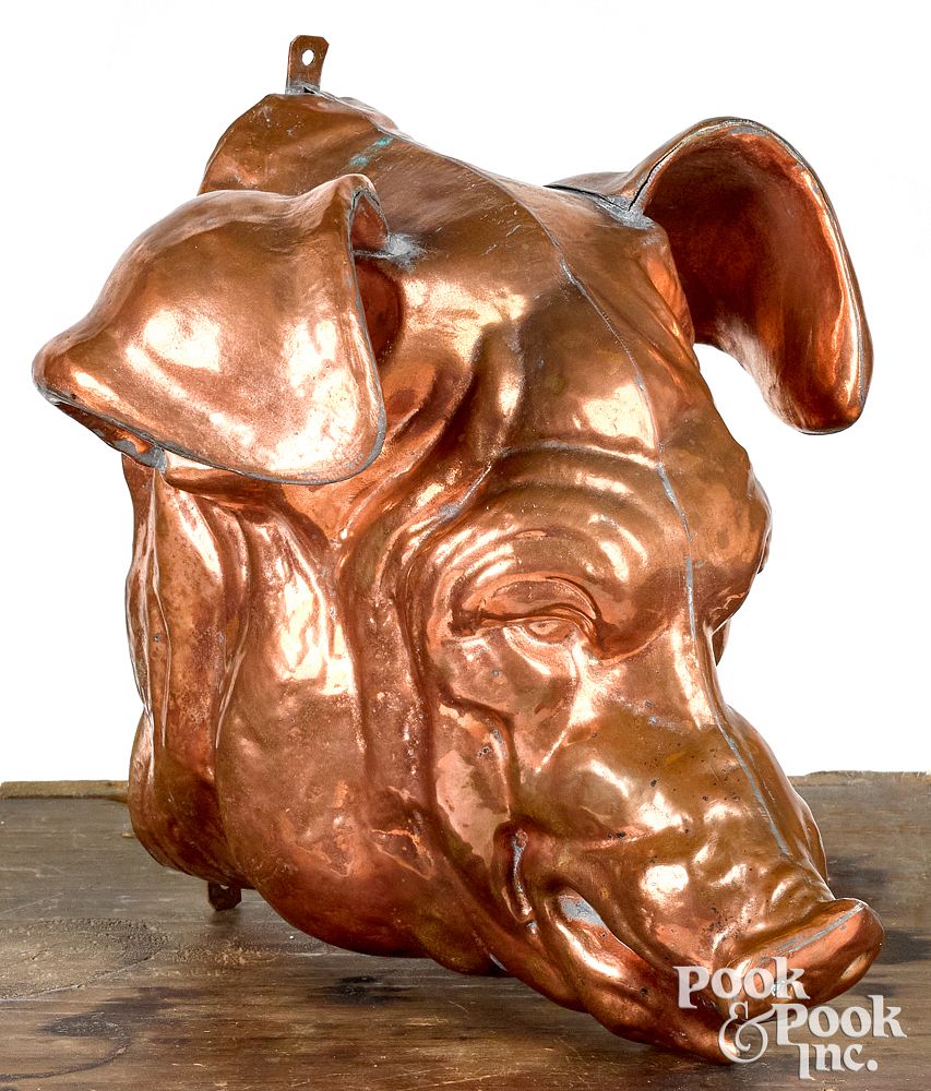 Appraisal: Copper pigs head trade sign early th c Copper pigs