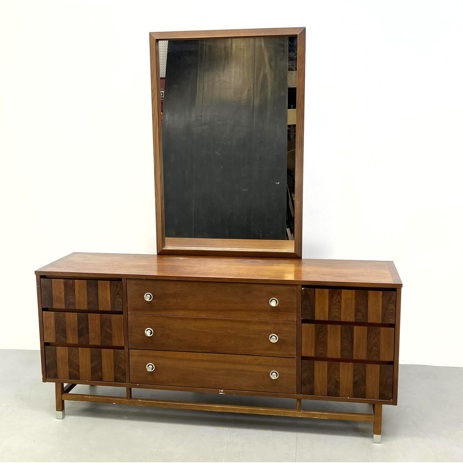 Appraisal: pc STANLEY American Modern Walnut Dresser Mirror Low credenza Chest