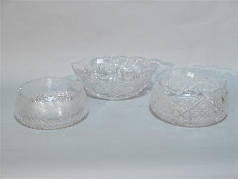 Appraisal: THREE CUT GLASS BOWLS Including one oval with scalloped sawtooth