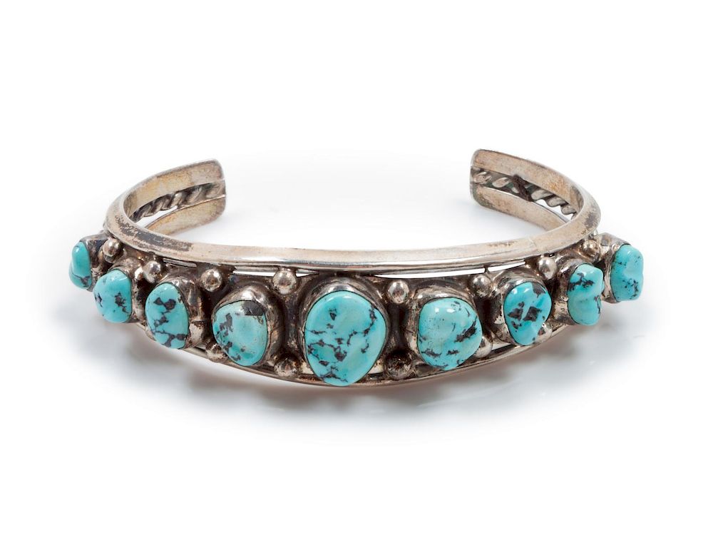 Appraisal: Silver and Turquoise Cuff Bracelet Silver and Turquoise Cuff Bracelet