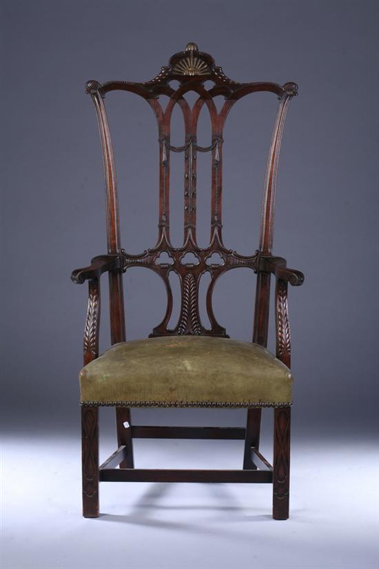 Appraisal: CHIPPENDALE STYLE CENTENNIAL CARVED MAHOGANY RISING SUN ARM CHAIR circa