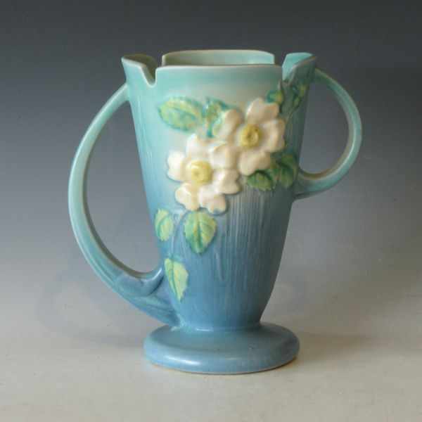 Appraisal: Roseville White Rose handled vase in blue Marked Roseville USA