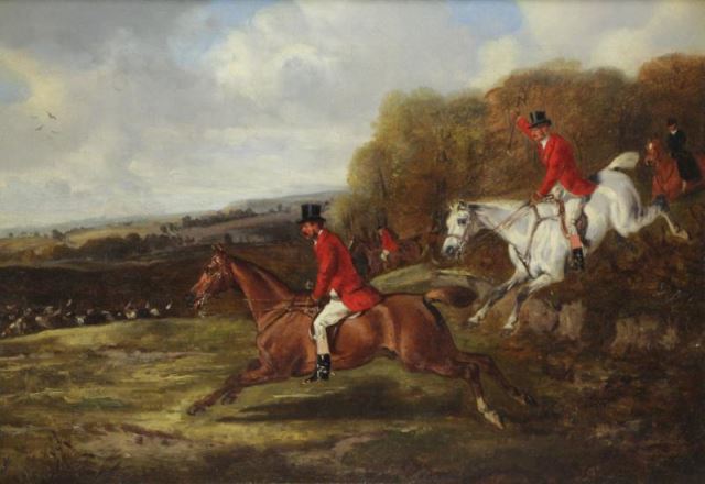 Appraisal: WHEELER John Oil on Canvas Fox Hunters onHorseback Monogrammed lower