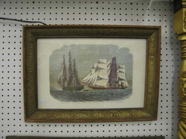 Appraisal: Nautical Engraving with Slave Ship Sunny South surrendering to H