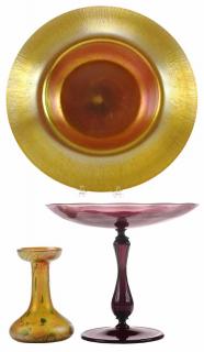 Appraisal: Three American Art Glass Articles including tall amethyst compote etched