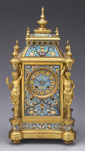 Appraisal: A French gilt bronze and champlev mantel clock circa The