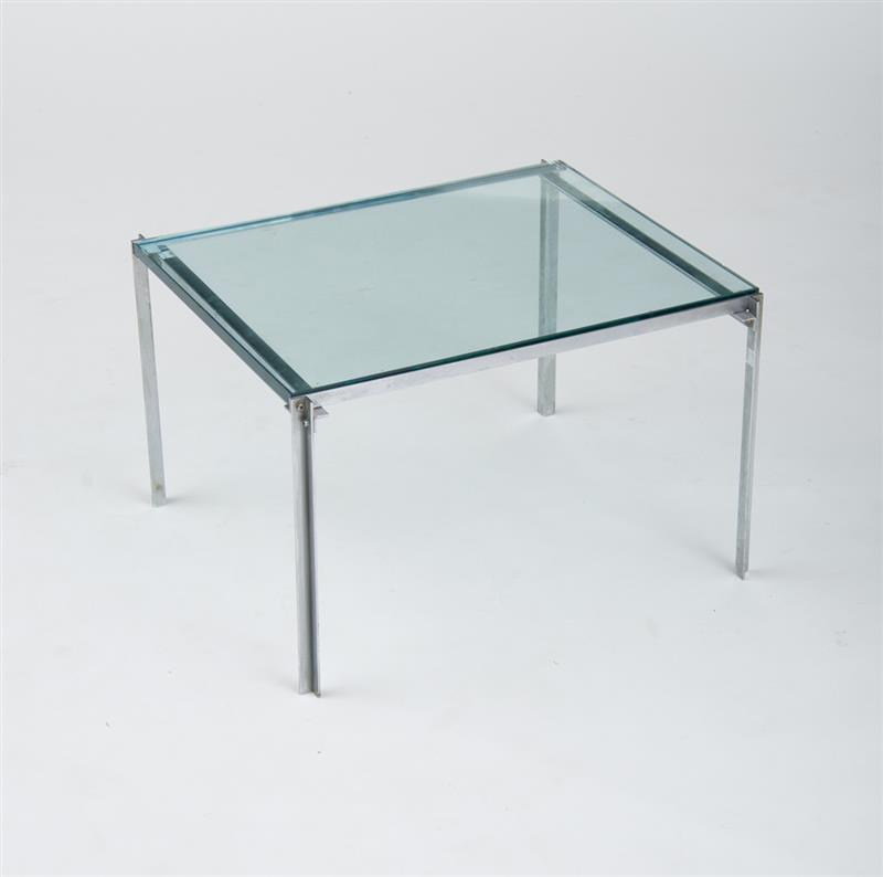 Appraisal: SIDE TABLE 's Chromed metal and glass x x in