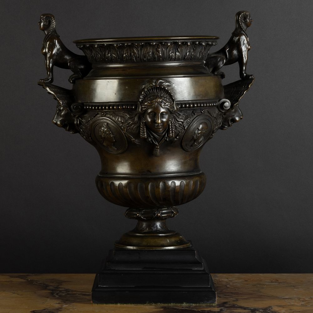 Appraisal: Unusual French Bronze Urn Possibly Italian Raised on a black