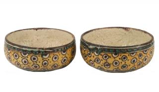 Appraisal: PAIR OF TUNISIAN POTTERY BOWLS Orientalist Faience Finger Bowls from