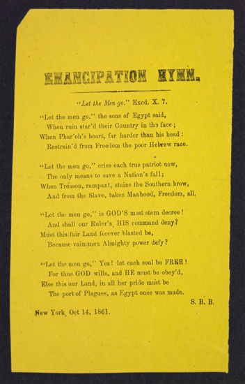 Appraisal: SLAVERY AND ABOLITION The Emancipation Hymn Let the Men Go