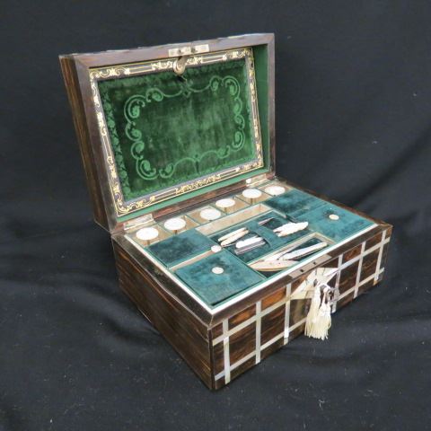 Appraisal: th Century Ladies Necessaire Box coromandel wood with inlaid mother-of-pearl