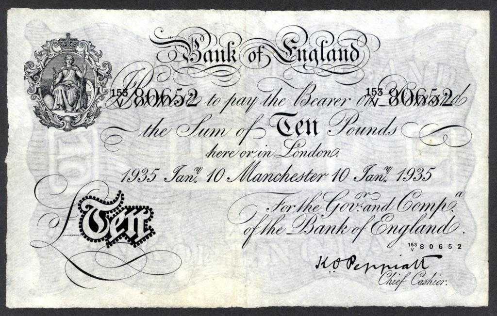 Appraisal: BANK OF ENGLAND K O PEPPIATT WHITE TEN POUNDS MANCHESTER