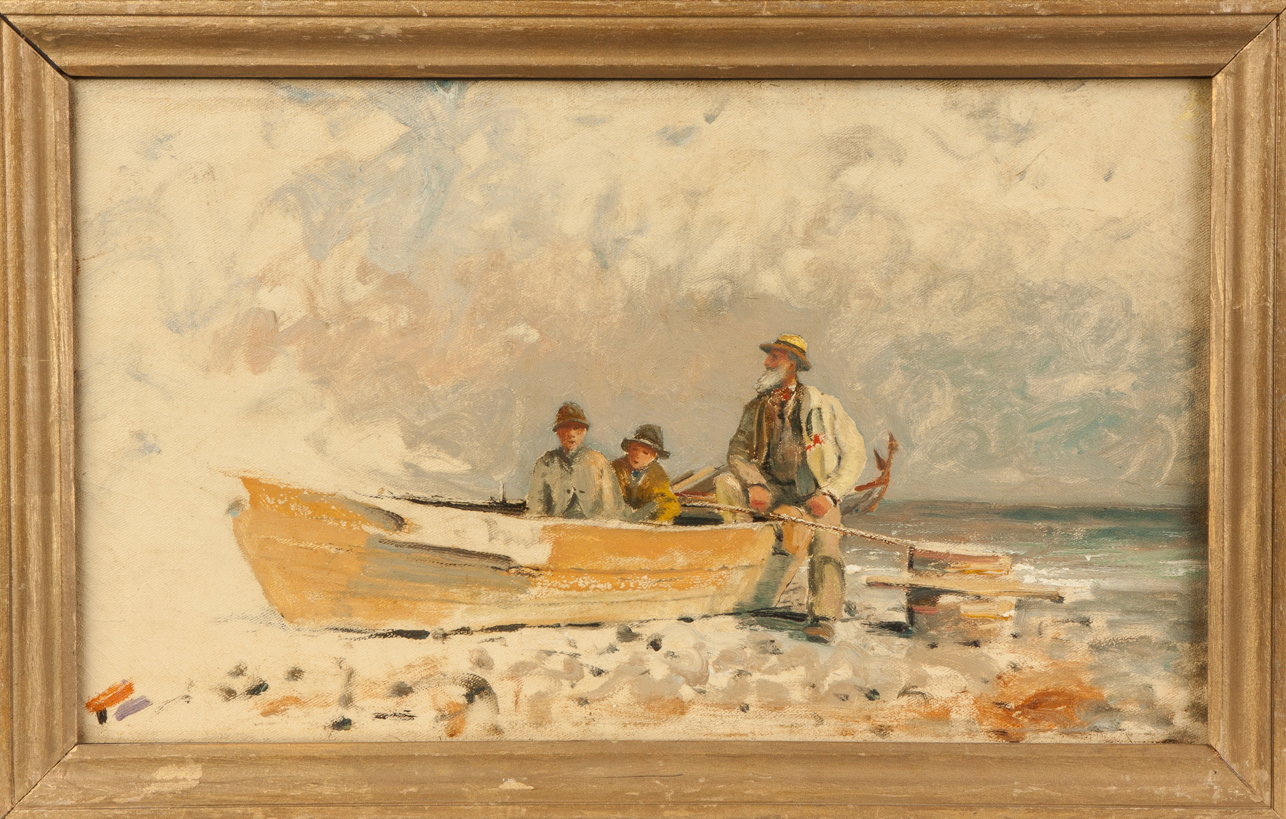 Appraisal: Painting of Fishermen on the Shore Late th cent Oil