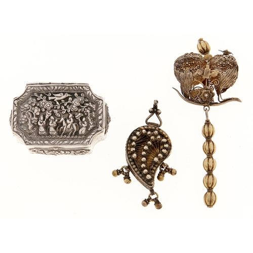 Appraisal: An Indian gilt silver coloured metal and filigree boteh shaped