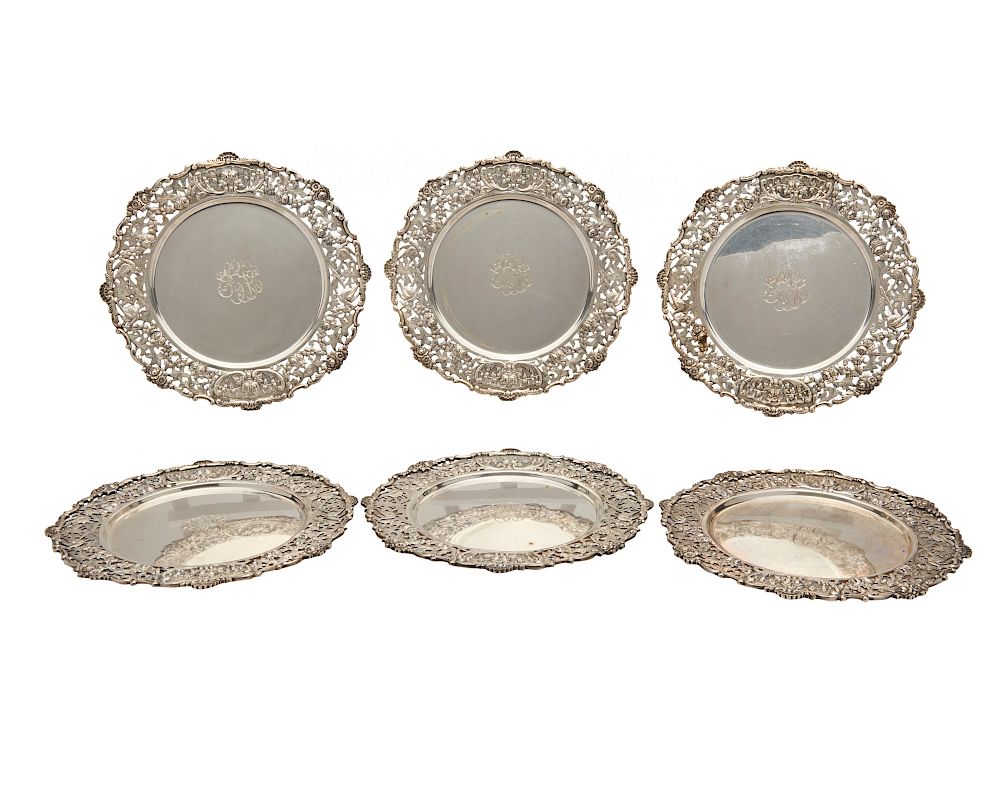 Appraisal: Set of Six AYRE TAYLOR CO Silver Reticulated Rim Serving