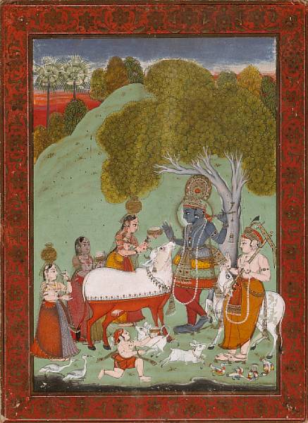 Appraisal: An Indian miniature painting featuring Krishna Rajasthani Kotah School Late