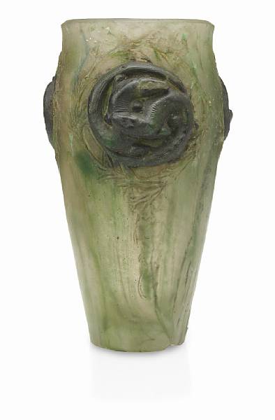 Appraisal: A Francois Decorchement p te-de-verre salamander vase circa with molded