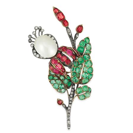 Appraisal: Antique Emerald Spinel Diamond and Blister Pearl Brooch Estimate -