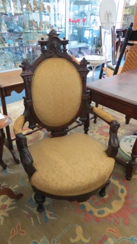 Appraisal: Renaissance Revival Arm Chair busts of ladies circa