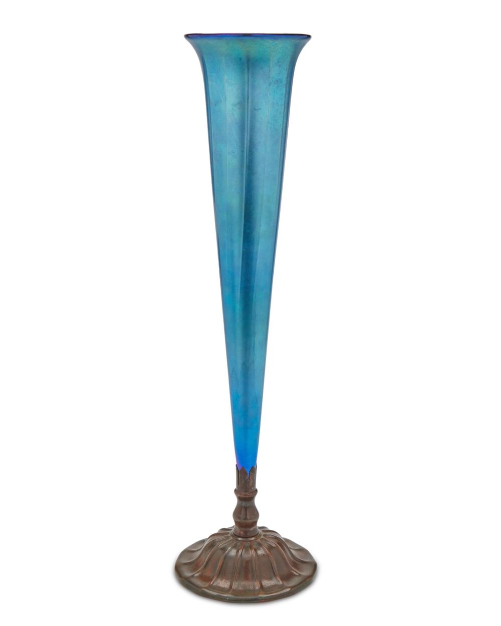 Appraisal: A L C Tiffany bronze and art glass trumpet vase