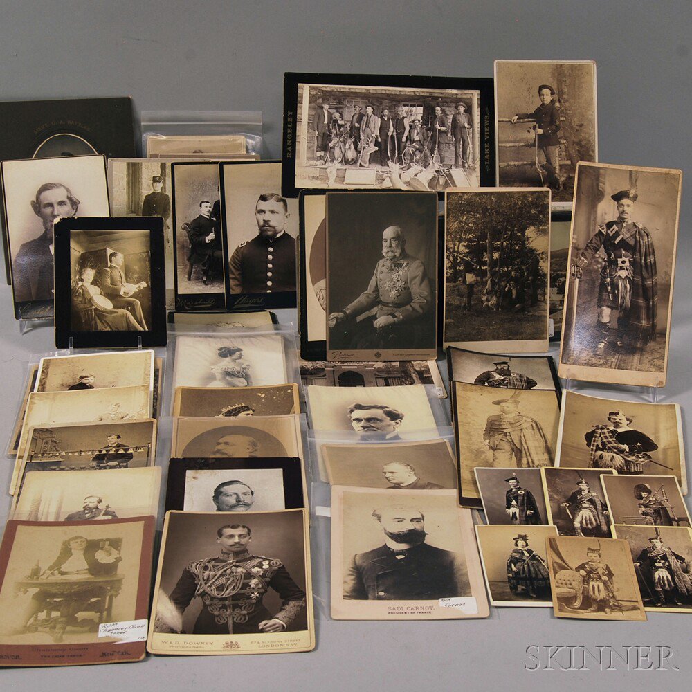 Appraisal: Group of Cabinet Cards Depicting Military Figures Musicians Hunting Parties