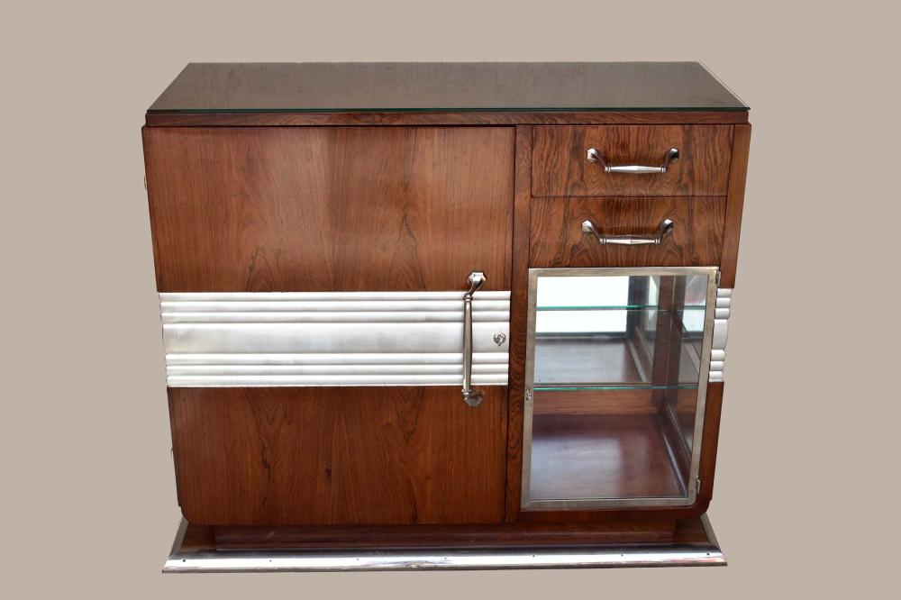 Appraisal: FRENCH ART DECO WALNUT SHIP CABINETCirca The rectangular case fitted